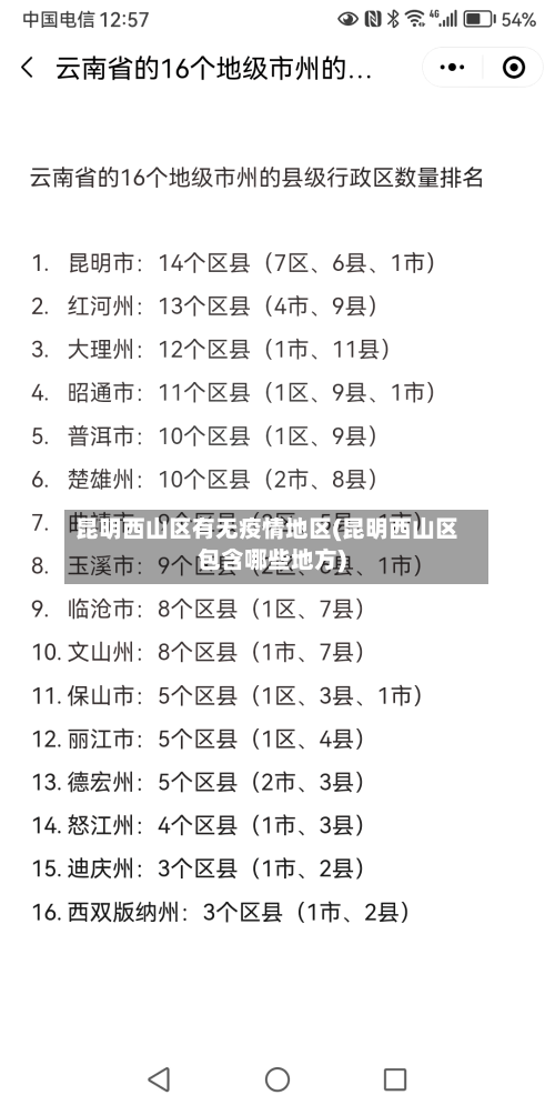 昆明西山区有无疫情地区(昆明西山区包含哪些地方)