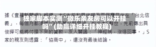 独家脚本实测“微乐亲友房可以开挂吗”(助赢详细开挂教程)-第2张图片