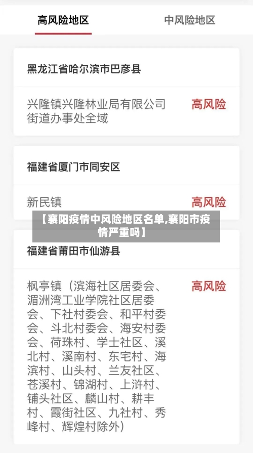 【襄阳疫情中风险地区名单,襄阳市疫情严重吗】